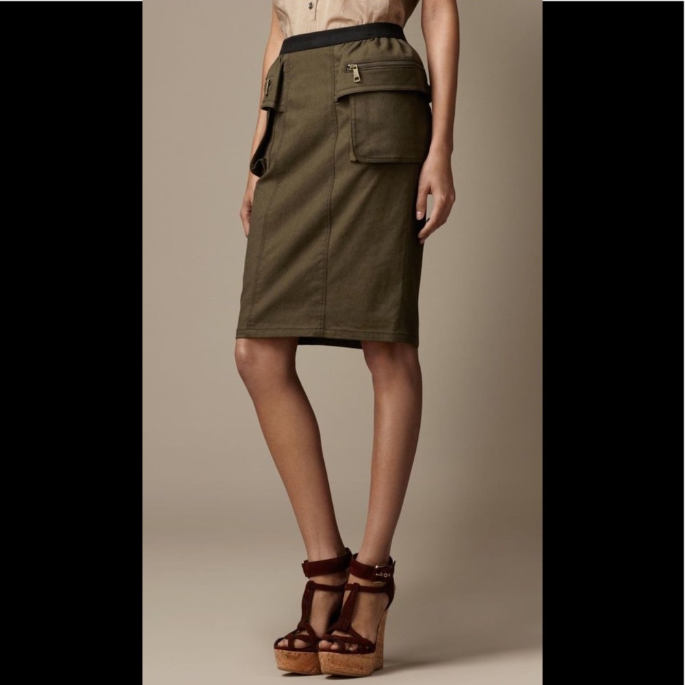 Burberry Oregano Military Peplum Pencil Skirt